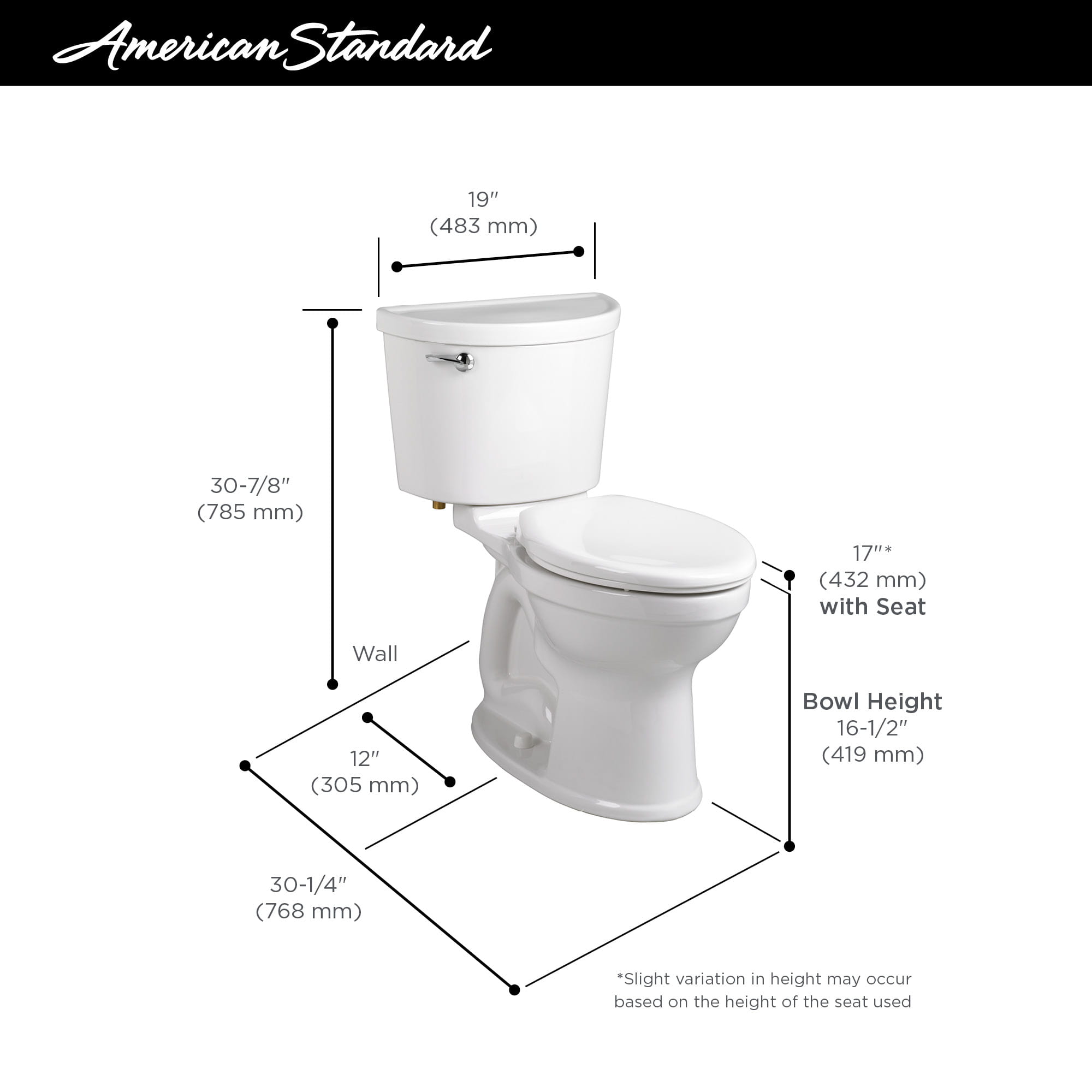 Champion PRO Two-Piece 1.28 gpf/4.8 Lpf Chair Height Elongated Toilet Less Seat